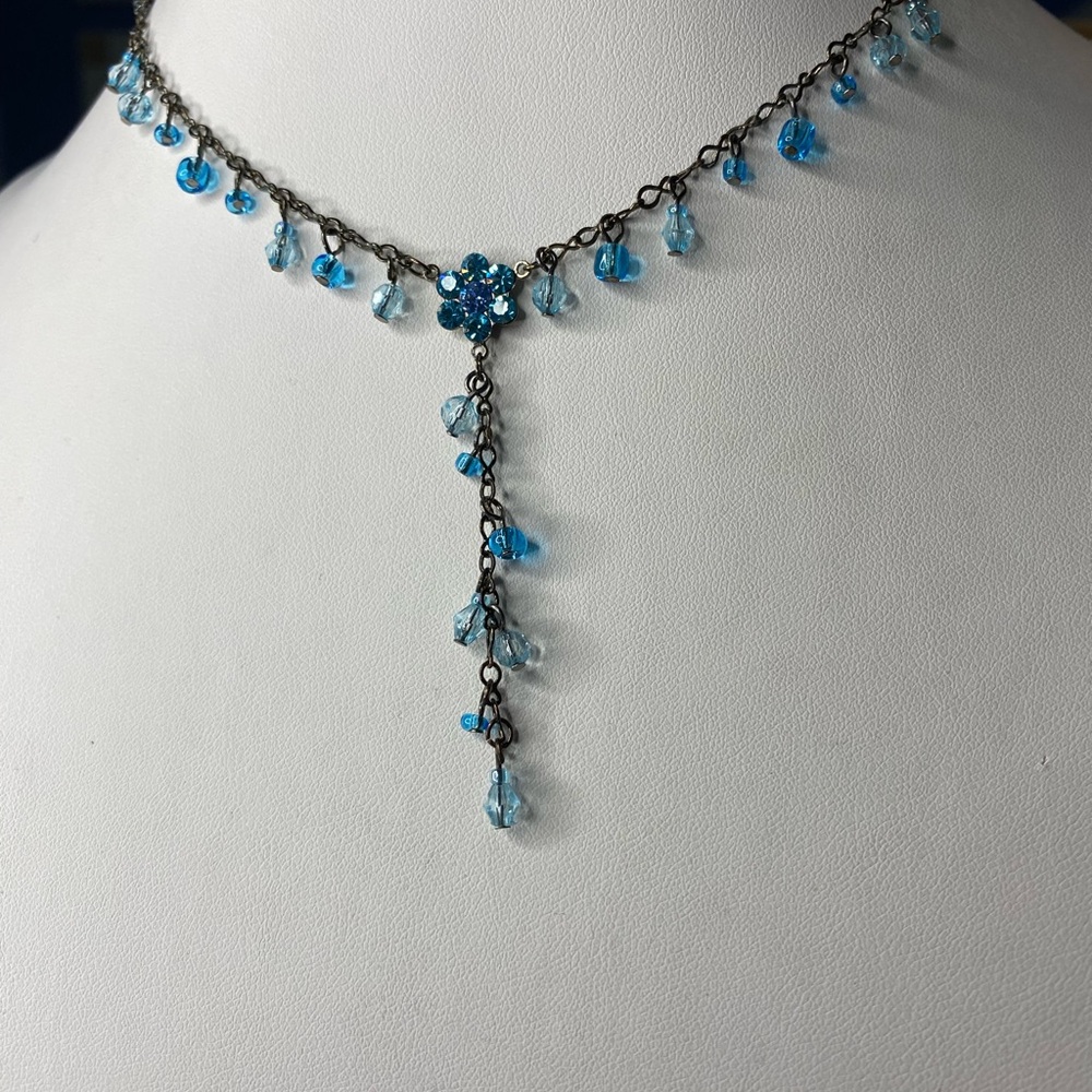 5/$15 Blue Crystal glass Dangle Y-Necklace - Picture 2 of 3